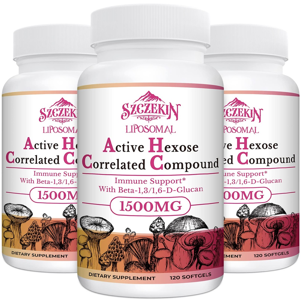 1500mg Liposomal Active Hexose Correlaterade Supplement, 360 Soft Gels Beta-Glucans med Natural Mushroom Extract, Immune System, Liver Function, underhåll T-Cell & Killer Cell Aktivitet