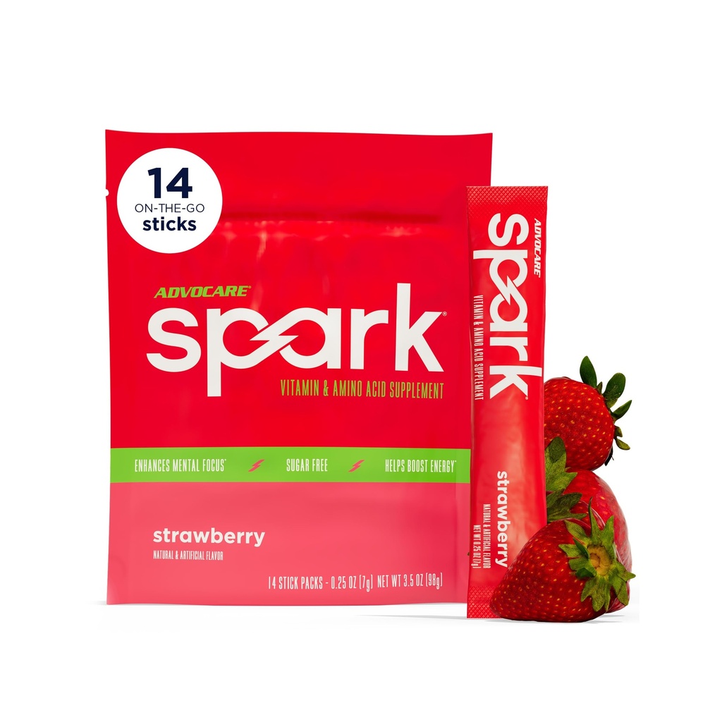 AdvoCare Spark Vitamin & Amino Acid Supplement - Focus & Energy Drink Powder Mix med vitamin A, B-6, C & E - Inkluderar också L-Carnitine & L-Tyrosine - Strawberry, 14 Stick Packs