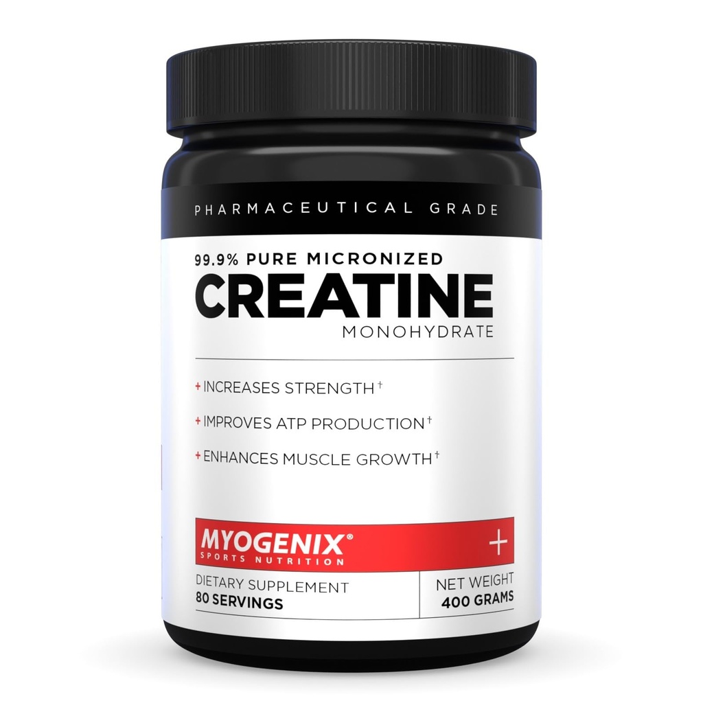 Myogenix Kreatinmonohydrat - Pure Kreatinpulver för styrka och uthållighet - stöder ATP Production & Muscled Strength - Inga tillsatser - Osmakad (80 portioner)