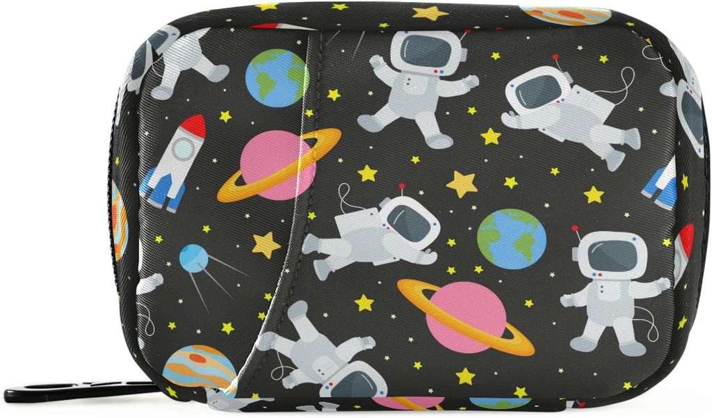 Space Travel Galaxy Astronauts Pill Box 7 Day Pill Case Bag Travel Pill Organizer Bag med Zipper Portable Weekly Case Compact Size för vitamin Supplement Holder