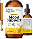 Wild & Organic Mood Support Drops - Good Mood Supplements w / Ashwagandha Root & Rhodiola Rosea - Naturliga flytande droppar för positiv energi - lugn och avkoppling tillskott för kvinnor och män - 2 oz