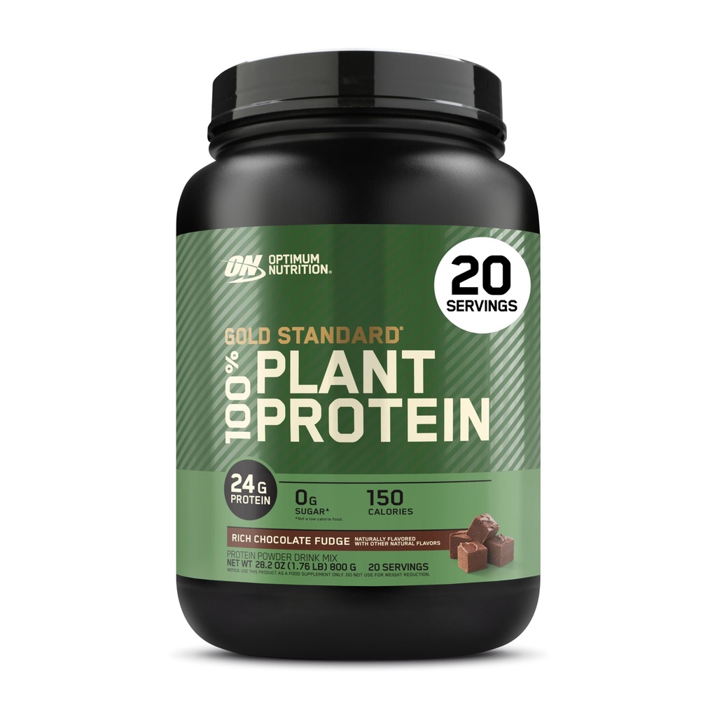 Optimum Nutrition Gold Standard 100% Plant Based Protein Powder, Gluten Free, Vegan Protein för muskelstöd och återhämtning med aminosyror - Rich Chocolate Fudge, 20 portioner (Packaging May Vary)