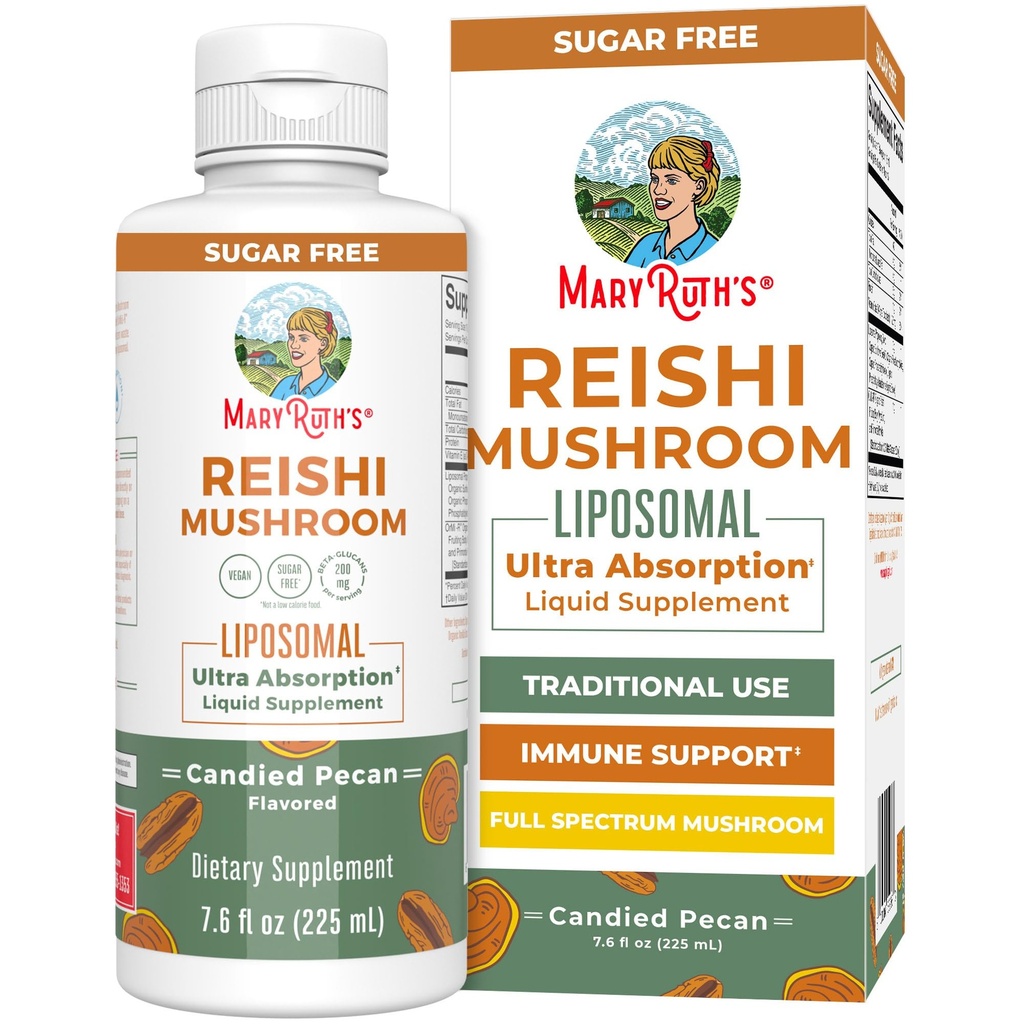 MaryRuth Organics Reishi Vegan Mushroom Supplement | Ultra Absorption Liposomal | Immune Support med 200mg Beta-Glucans, Vegan | Full Spectrum Reishi Mushrooms Fruiting Body | 7,6 oz,
