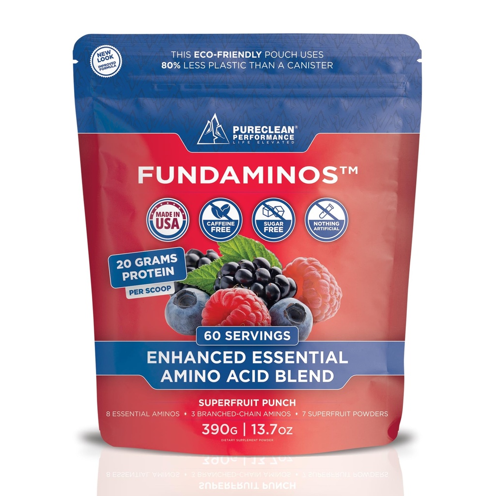 FundAminos EAA + BCAA Amino Acid Powder | Organic, Vegan, Plant-Based | Komplett Essential Aminos för Everyday Nutrition | Optimized Protein Utilization | Uppfriskande Superfruits Blend - 60 portioner