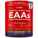 Oh!mino Essential Amino syror tillskott. Berry Blast, koffeinerat pulver. Alla 9 EAAs, BCAA och den perfekta amino för träning, Amino Energy och att bygga muskler och återhämta sig snabbare.