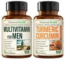 Vimerson Health Mens Multivitamin + gurkmeja Curcumin med Black Pepper Extract Bundle. Gemensam och immun stöd, obehag lättnad, antioxidant egenskaper för honom