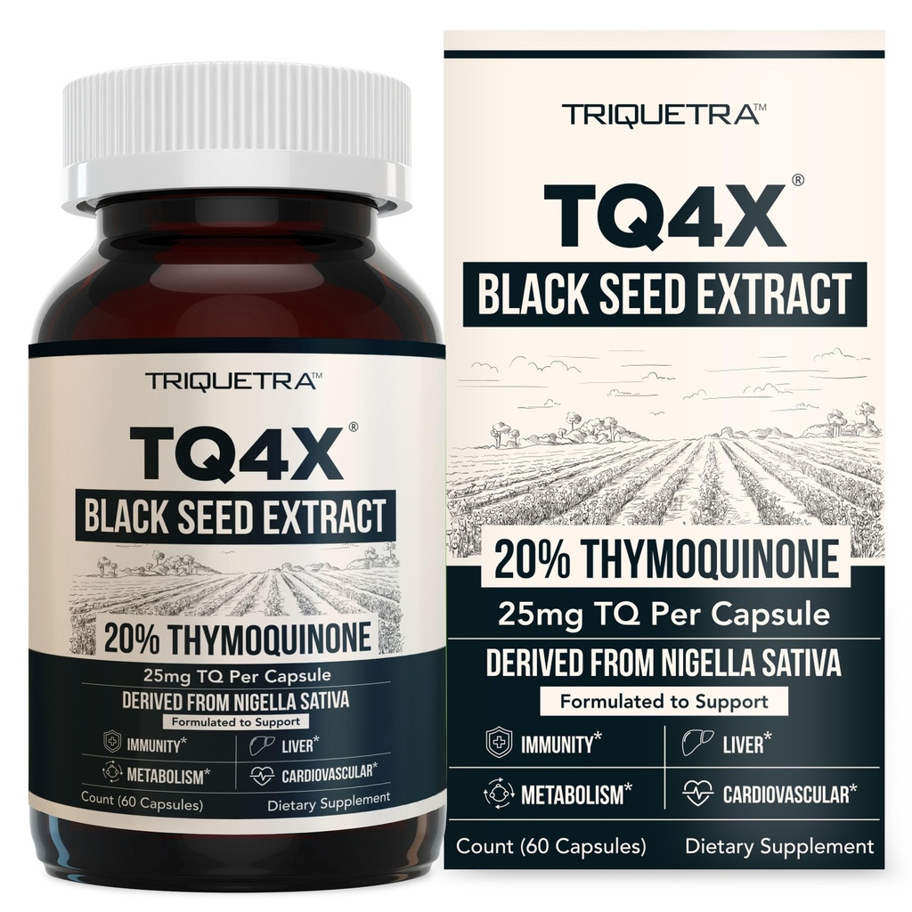 20% Thymoquinone Black Seed Oil Extract Capsules - TQ-Advanced 4X®: Potent Thymoquinone Concentration Tillgänglig - 60:1 Koncentrat från Nigella Sativa, Raw Form, Vegan, Glass Bottle (60 kapslar)