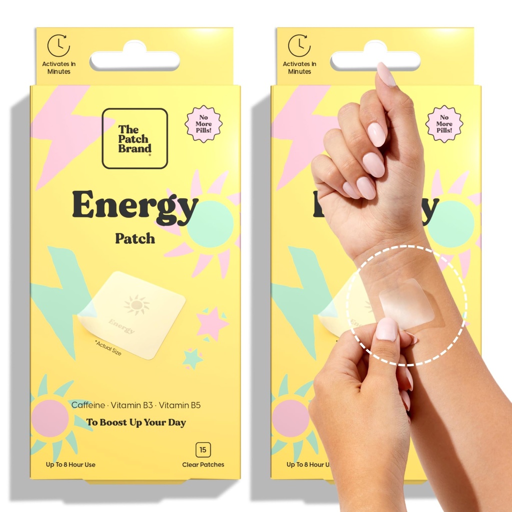 Patch Brand Energy Patches | Stöder energi med koffein och B5 och B3 | All Natural Wellness Patch Plant Based och Cruelty Free Water Resistant Patches som varar hela dagen