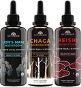 Naturealm Lion's Mane, Reishi, & Chaga Mushroom Extract - Adaptogen Stack för fokus, immunitet, livslängd, Gut Health, Anti-Aging, Energy, Healing, & More - Organic Liquid Drops - 50 ml Varje (3 Pack)