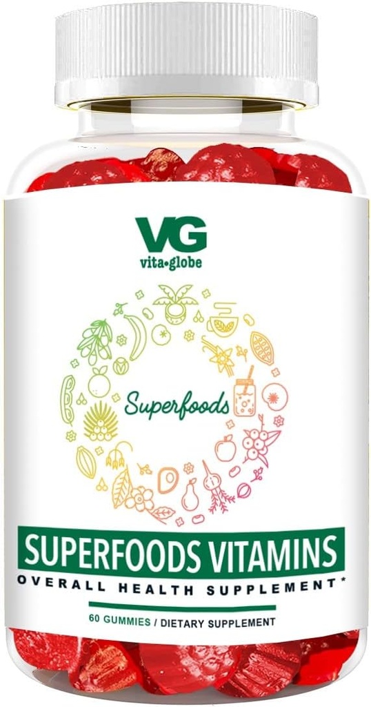 VITA GLOBE Superfood Gummy Vitamins – Immune Health & Antioxidant Support – Daily Wellness Gummies for Adults & Kids – Vegan, Non-GMO, Gluten Free Superfood Supplement – 60 Count