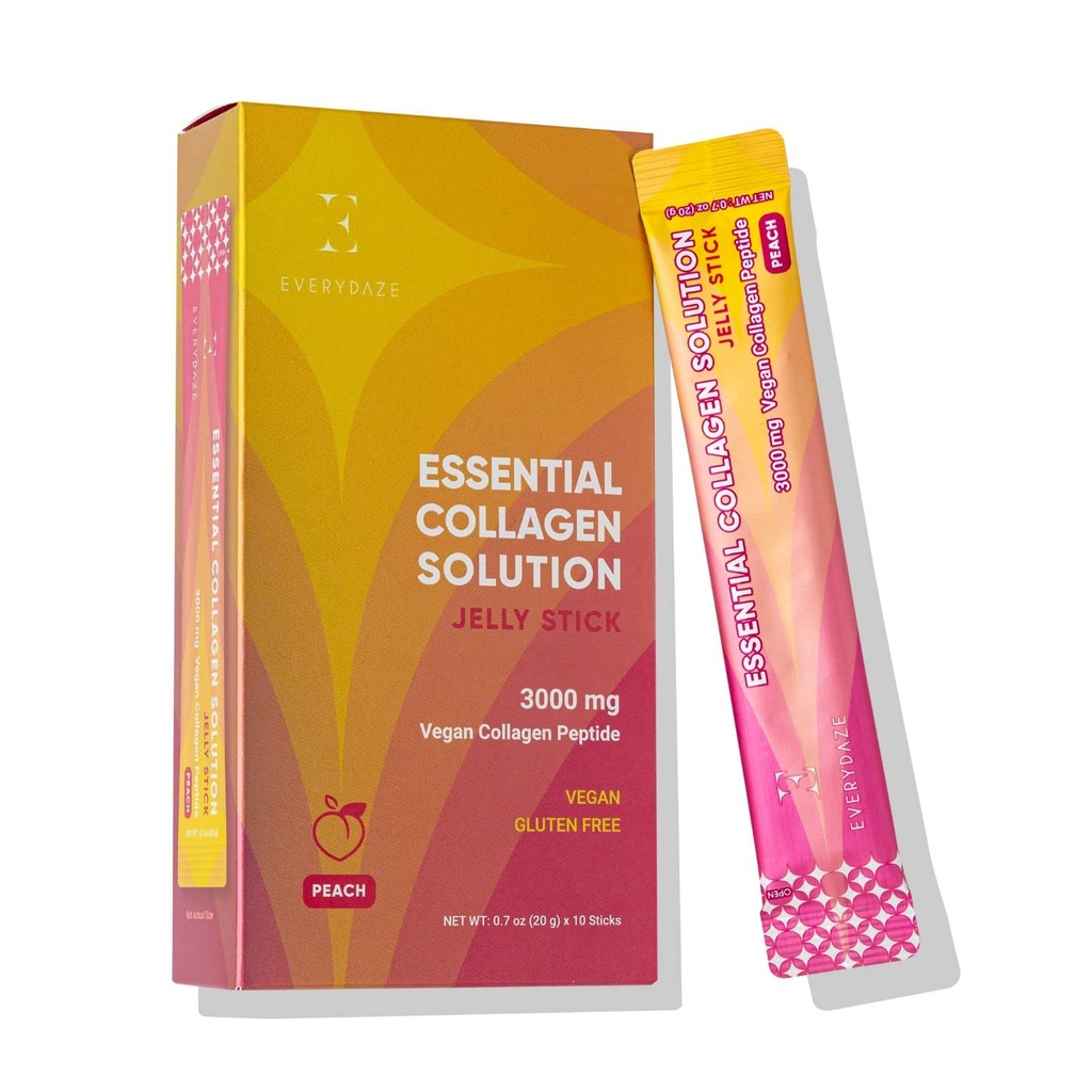 Varje dagze Essential Collagen Solution Jelly Stick | Vegan Collagen Peptide | Peach | 10 Packs | Hår, hud, naglar, skönhet, ben | Vitaminer, mineraler, antioxidanter för män och kvinnor