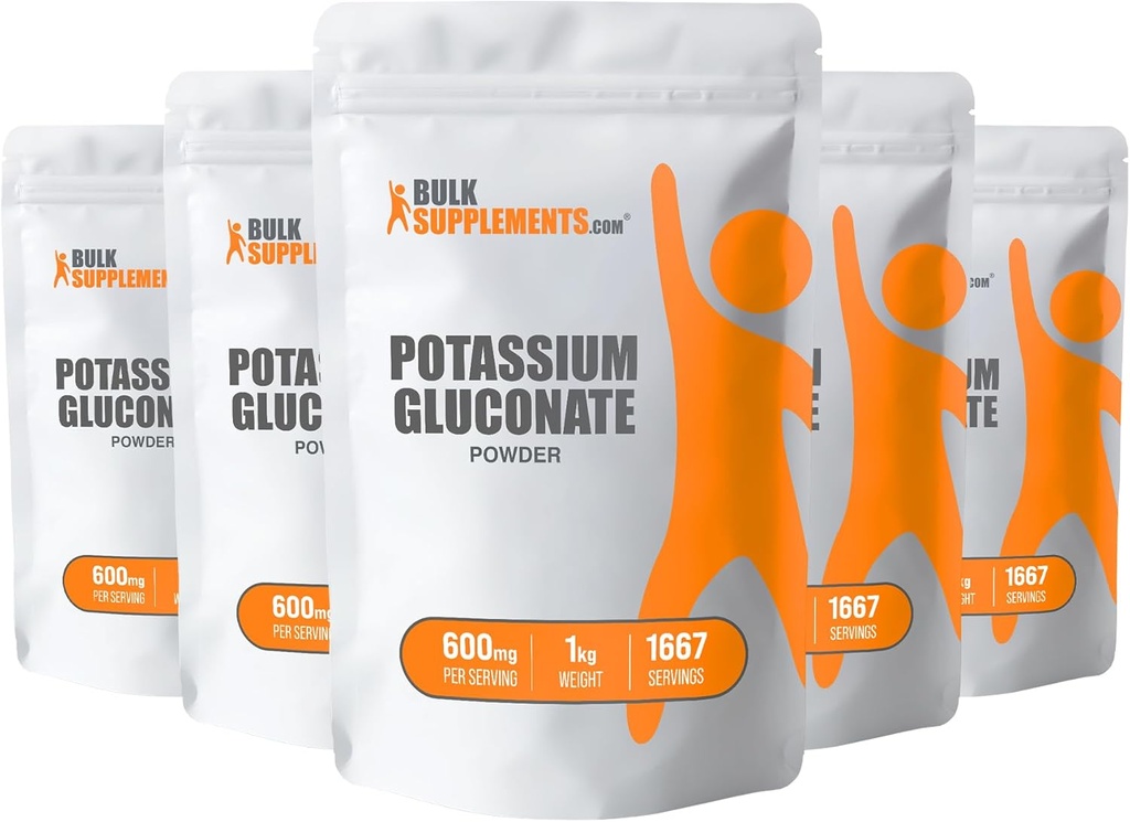 BulkSupplements.com Potassium Gluconate Powder - Potassium Supplement, Mineral Supplement - Gluten Free, 600mg per Servering, 5kg (11 lbs) (Pack of 5)