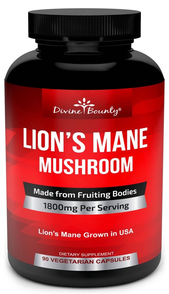 Organiska Lions Mane Mushroom kapslar - 1800mg starkaste Lion Mane Mushroom Supplement - Non-GMO Lions Mane Extract Powder - Nootropic Brain Supplement - Brain & Immune Support - 90 Vegetariska Caps