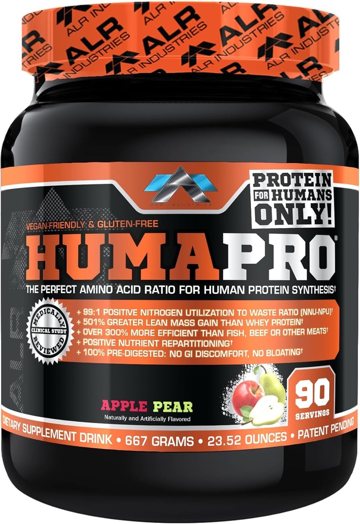 Humapro | Aminosyror Protein Matrix för människor | 99% Utilization för Lean Muscle | Vegan, Gluten Free | 667g / 90 portioner (Apple Pear)