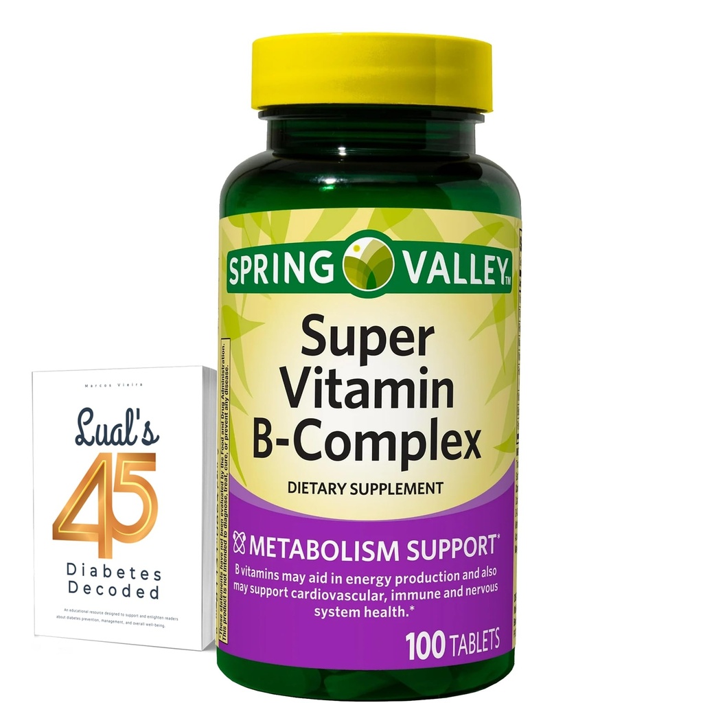 Spring Valley Super Vitamin B Complex Calcium Carbonate, Ascorbic Acid 100 tabletter Bundle med Luals 45 Diabetes Avkodade