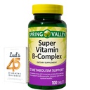 Spring Valley Super Vitamin B Complex Calcium Carbonate, Ascorbic Acid 100 tabletter Bundle med Luals 45 Diabetes Avkodade