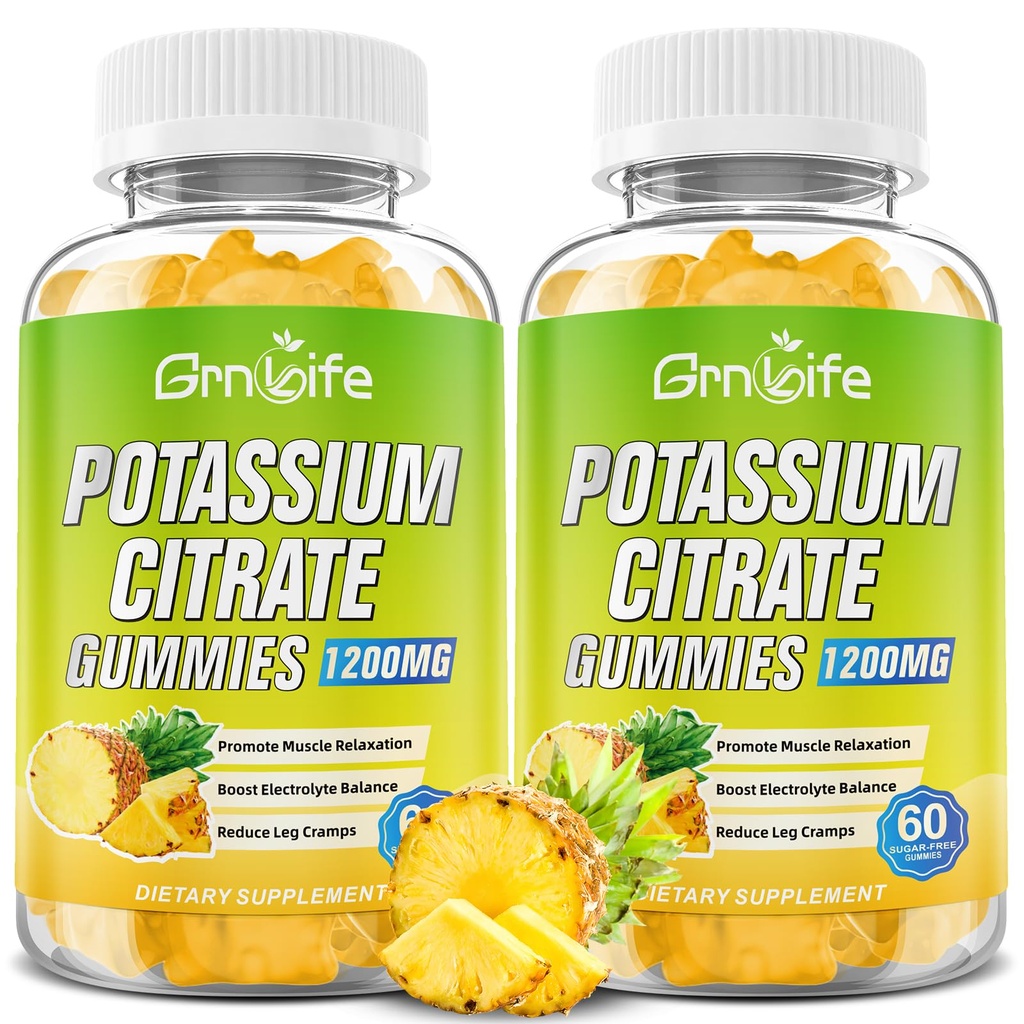 Kalium Citrate Gummies, High Potassium Supplement Gummies 1200mg Support Leg Cramps & Muscle Health, för vuxna och barn, Vegan, Pineapple Flavor 120 Count