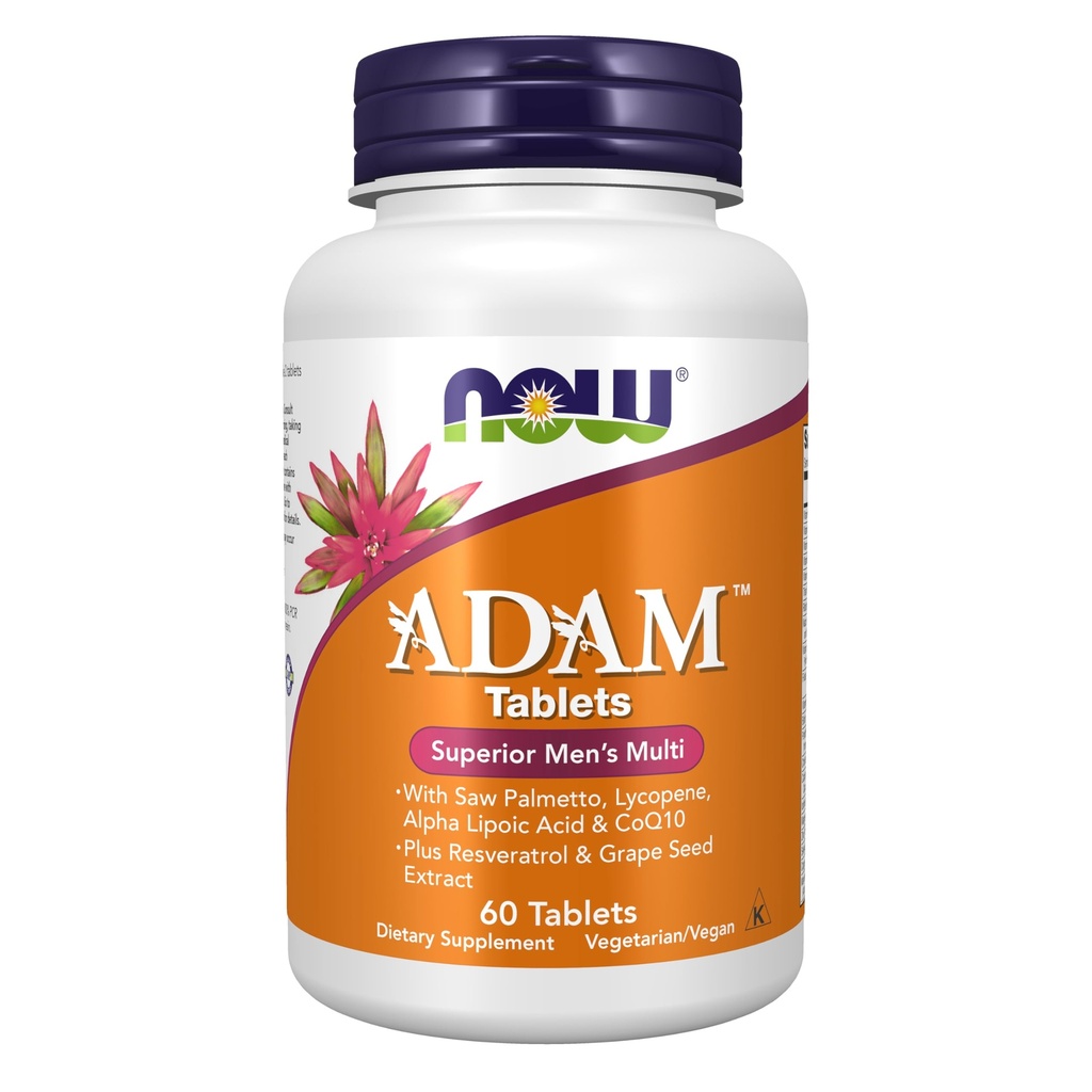 NOW Foods Supplements, ADAMTM Mäns Multivitamin med Saw Palmetto, Lycopene, Alpha Lipoic Acid och CoQ10, Plus Natural Resveratrol & Grape Seed Extract, 60 tabletter