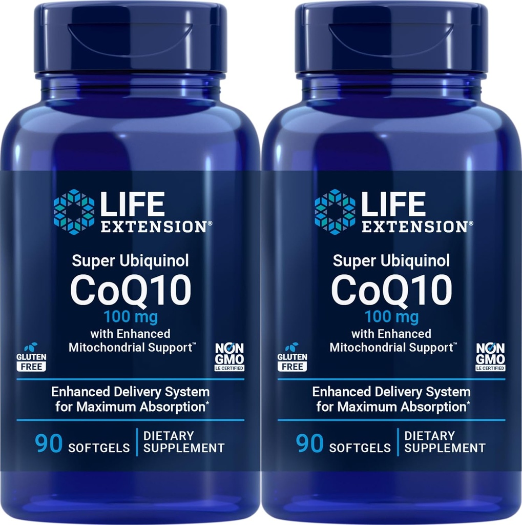 Life Extension COQ10 Super Ubiquinol 100mg 90 Count (Pack of 2) med förbättrad Mitochondrial Support