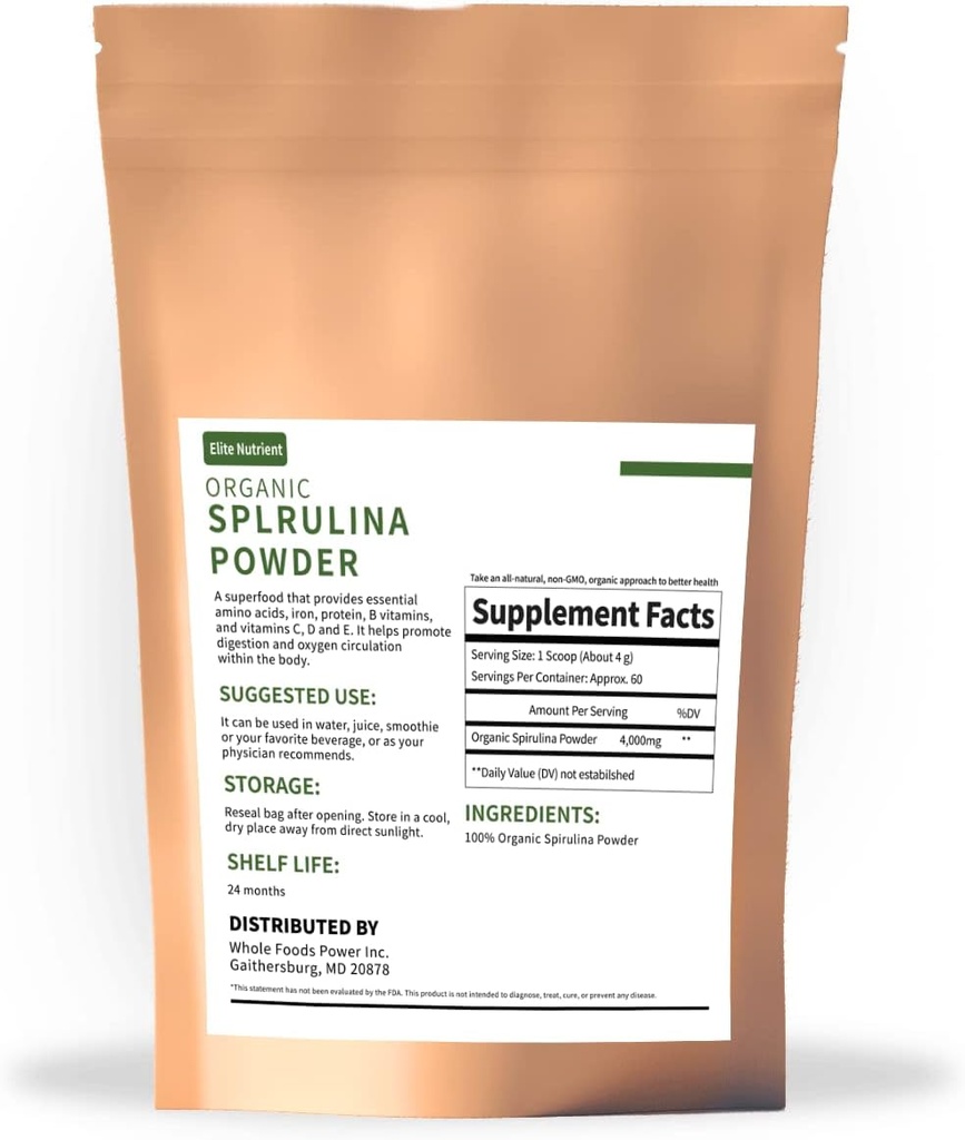Organisk Spirulina pulver, icke-GMO, USDA Certified, en superfood med hög protein, öka energi, förbättra immunitet, individuellt paket
