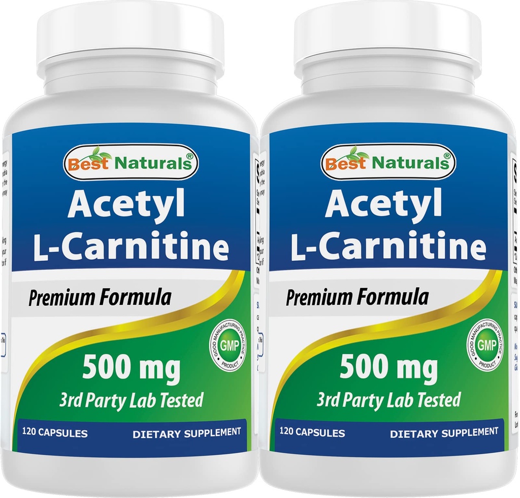 Best Naturals Acetyl L-Carnitine (ALCAR) 500mg, 120 Capsules, 120 Servings - Non-GMO and Gluten Free, 1 Capsule per Serving (2 Pack)