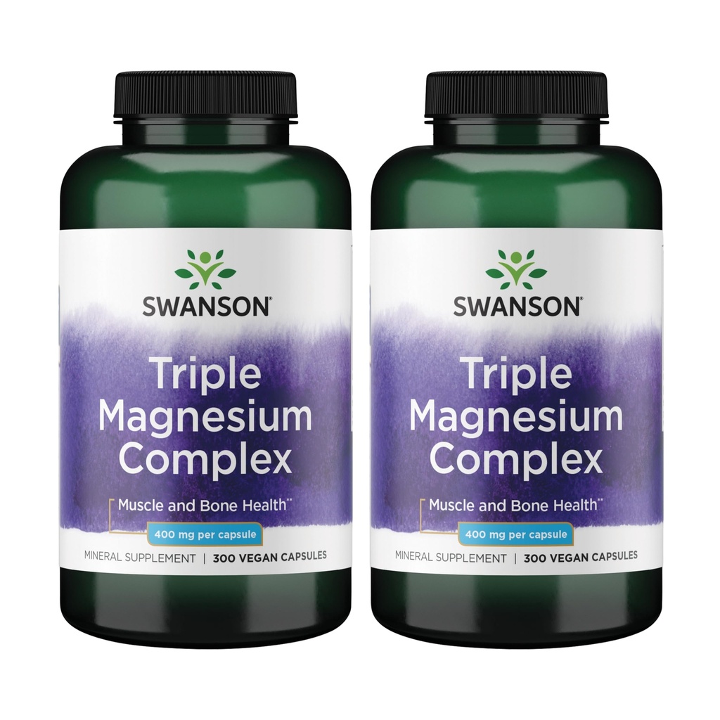 Swanson Triple Magnesium Komplex - Mineral Supplement - Naturligt stöd - Med Citrat, Oxide & Aspartate - (300 kapslar, 400mg Varje, 2 Pack)