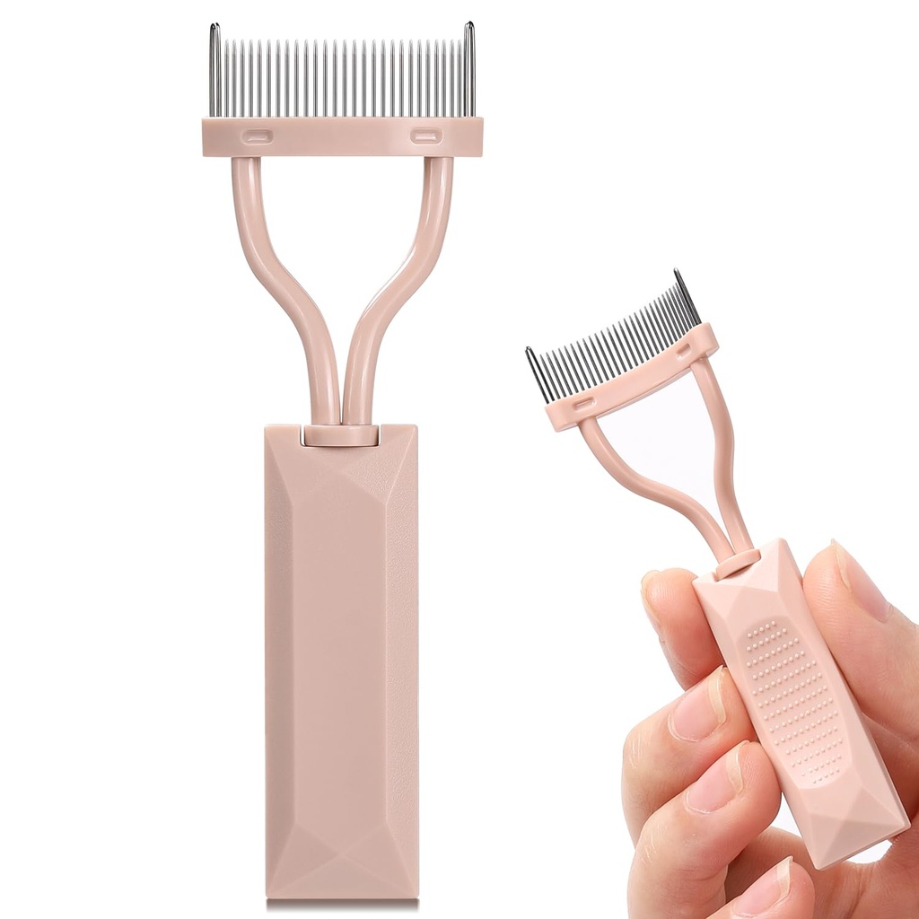 Eyelash Comb Separator, Arc Designed Lash Definer Comb Makeup Mascara Comb Applikator med Cover, Eye Cosmetic Brush Tool (Naked Pink)
