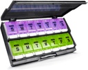 Extra stor Weekly Pill Organizer 2 gånger om dagen - Remtise Am / Pm Daily Pill Case Medicine Organizer, Push Button 7 Day Pill Box för piller / Vitamin / Cod Liver Oil / tillägg (Purple & Green)