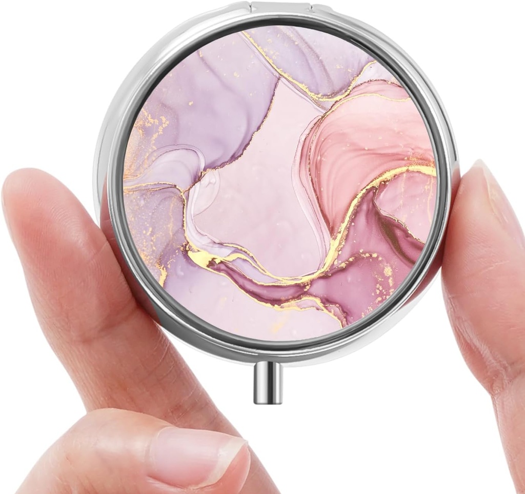Mini Pill Box, Small Pill Box, Portable Pill Box, Cute Pill Organizer för vitaminer, mediciner, fiskolja och tillskott (Pink Marble)