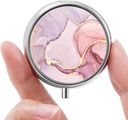 Mini Pill Box, Small Pill Box, Portable Pill Box, Cute Pill Organizer för vitaminer, mediciner, fiskolja och tillskott (Pink Marble)