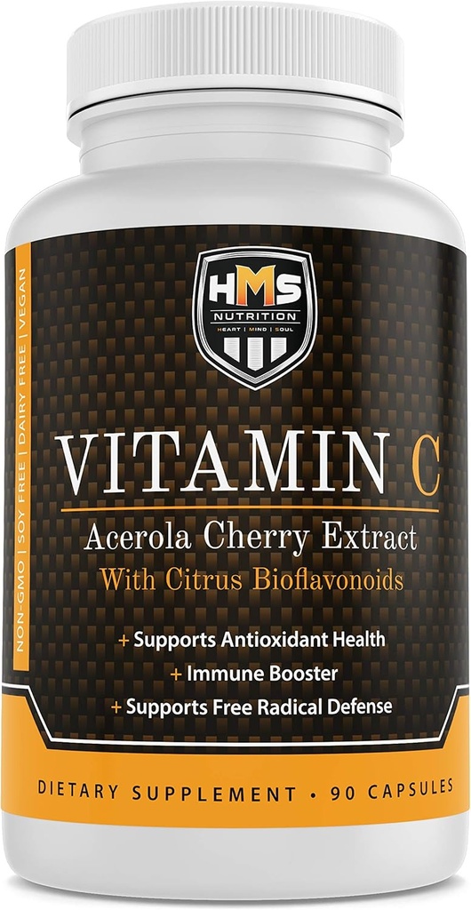 Acerola Cherry och Citrus Bioflavonoids Vitamin C Supplement - Stöder Antioxidant Hälsa, Immune Booster - Vegan, Organic - 90 kapslar, 90 Day Suply