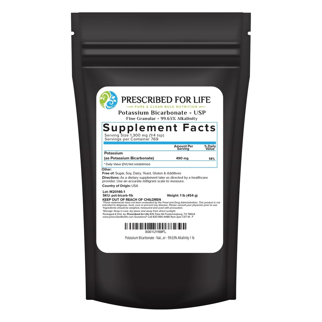 Förskrivs för Life Potassium Bicarbonate Powder, Pure USP & Food Grade Potassium Bicarbonate for Plants, Winemaking, & Baking, Crystalline Powder, 39% K (1lb)
