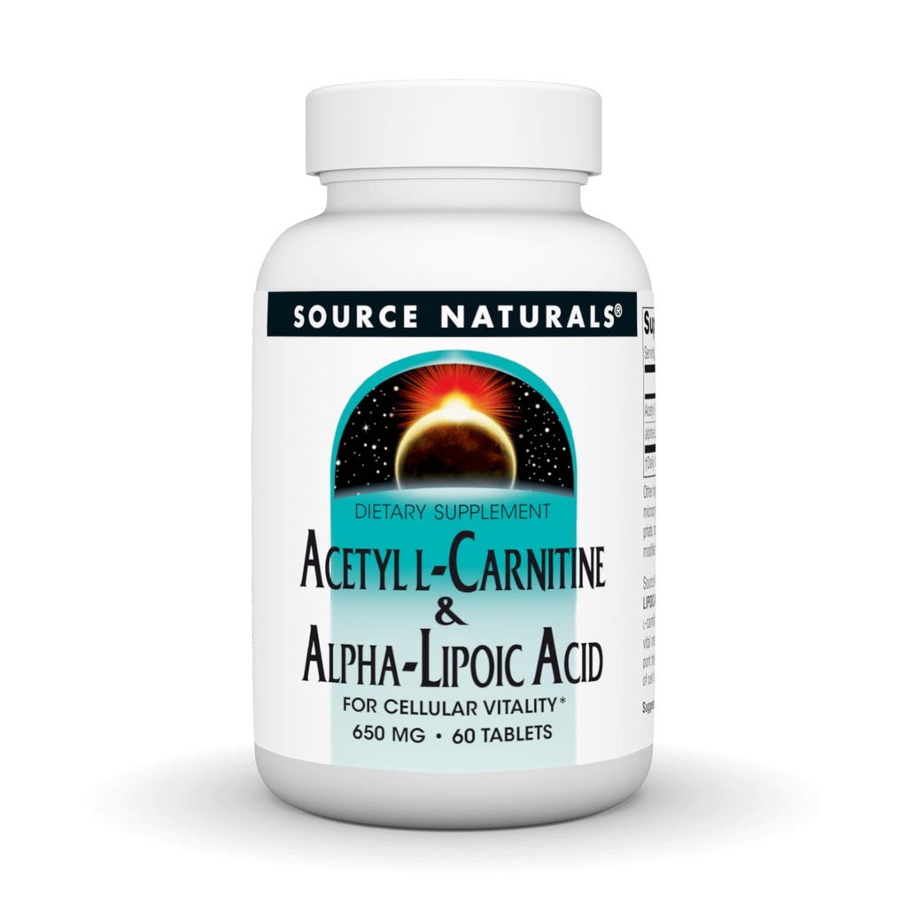 Källa Naturals Acetyl L-Carnitine & Alpha-Lipoic Acid, för Cellular Vitality *, 650mg - 60 tabletter