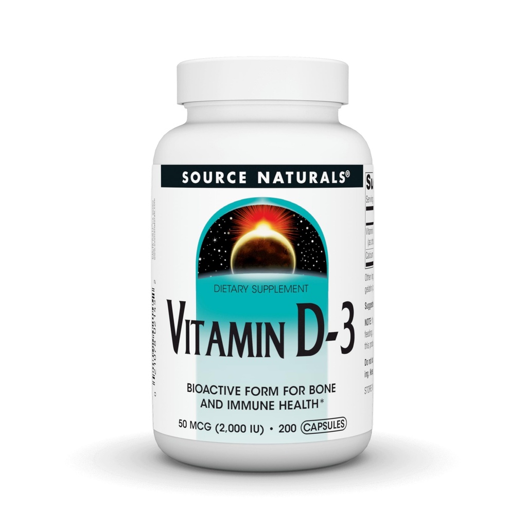 Källa Natur Vitamin D-3, Bioaktiv Form för ben & immunhälsa *, 2000 IE - 200 kapslar