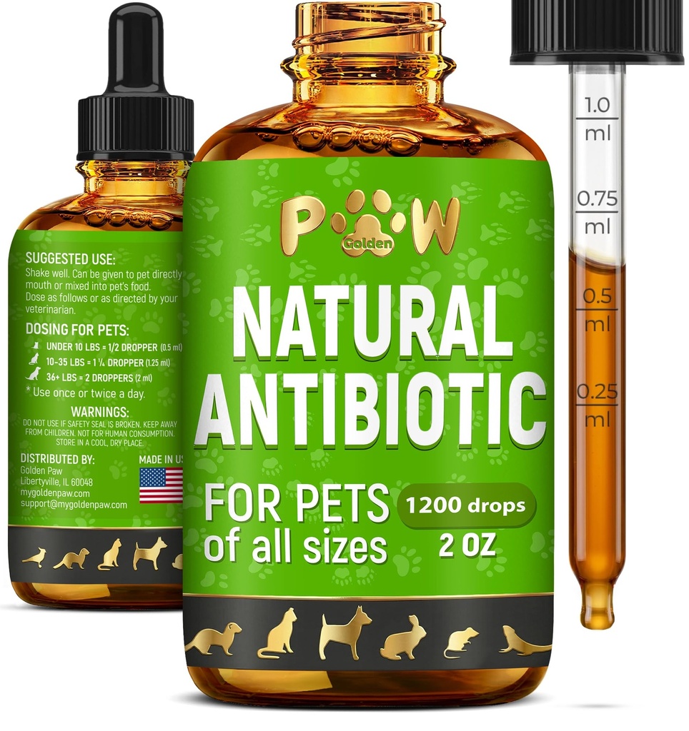 Hund Antibiotika för infektion, hosta, UTI, allergier, klåda | Naturliga antibiotika för katter att stödja hud, kappa och matsmältning | för alla raser och tider | 2 oz