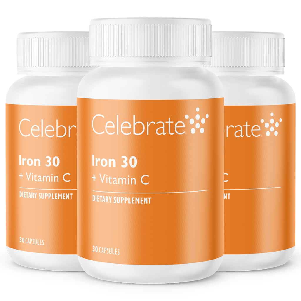 Celebrate Vitamins Iron Supplement med vitamin C - 30mg Iron, 60mg Vitamin C, Bariatric Vitamins för WLS-patienter, Vertikal Sleeve & Gastric Bypass Surgery - 90 kapslar