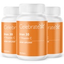 Celebrate Vitamins Iron Supplement med vitamin C - 30mg Iron, 60mg Vitamin C, Bariatric Vitamins för WLS-patienter, Vertikal Sleeve & Gastric Bypass Surgery - 90 kapslar
