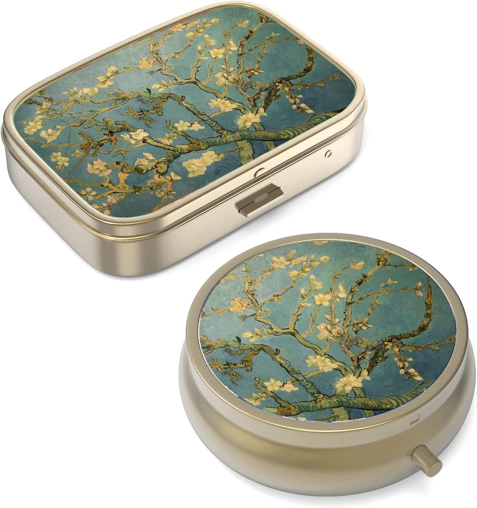 Pill Case Pill Box med Mirror Retro Small Pill Case för Purse eller Pocket Brons Pill Box eller Vitaminer, Fish Oil, Supplements, Pill Containe Travel Gifts(2PCS)