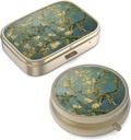 Pill Case Pill Box med Mirror Retro Small Pill Case för Purse eller Pocket Brons Pill Box eller Vitaminer, Fish Oil, Supplements, Pill Containe Travel Gifts(2PCS)