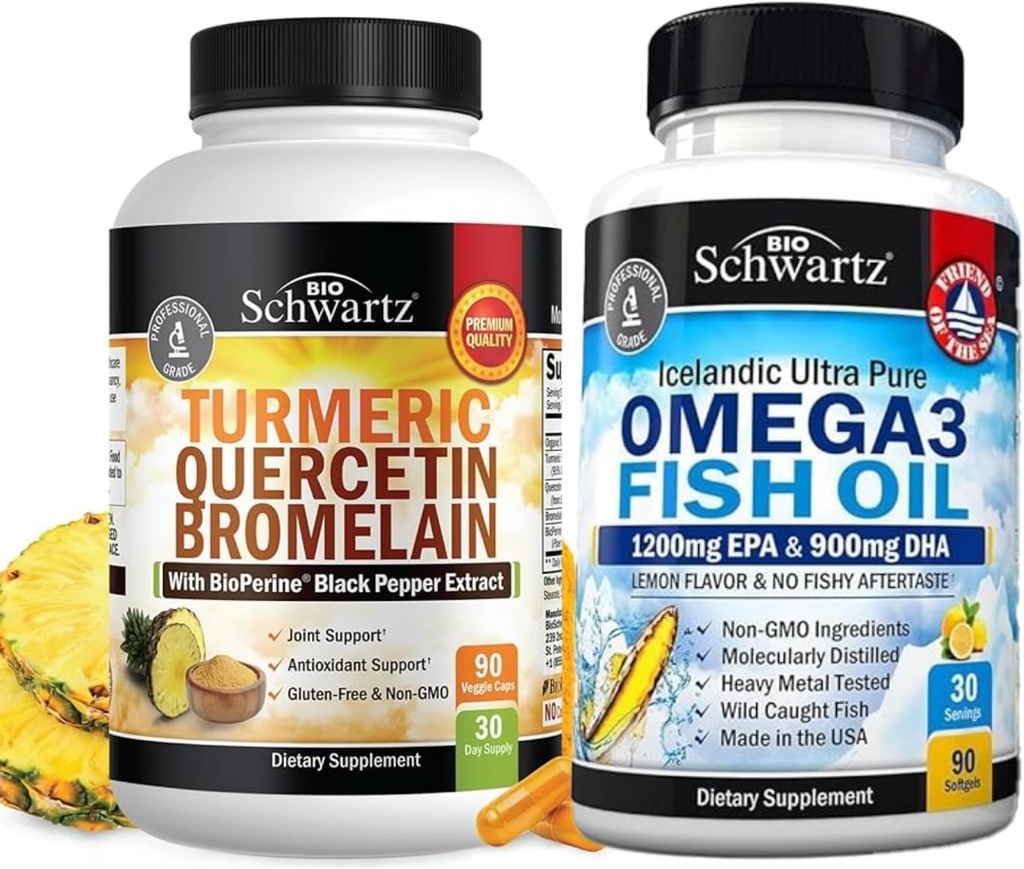 Gurkmeja Quercetin med Bromelain Supplement (1 månad Supply) Plus Triple Strength Omega 3 Fish Oil Softgels (1 månads Supply)