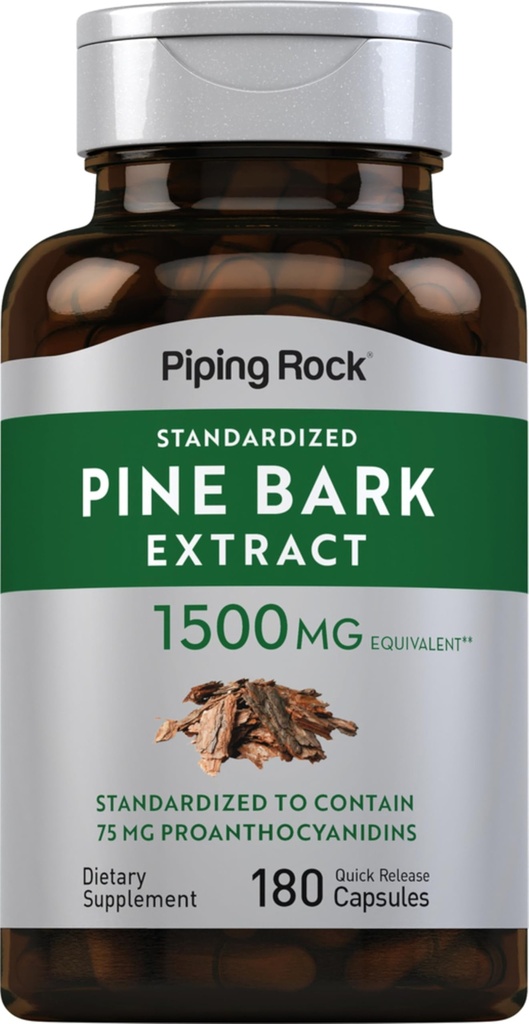 Piping Rock Pine Bark Extract Capsules | 1500mg | 180 greve | Non-GMO, Gluten Free Supplement