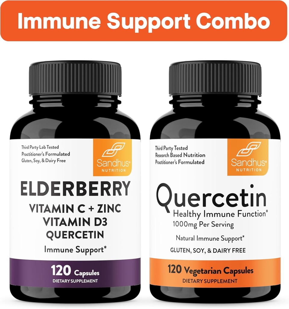 Sandhu's Immune Support Combo | Elderberry & Quercetin Capsules Bundle | Stöder Immune Health