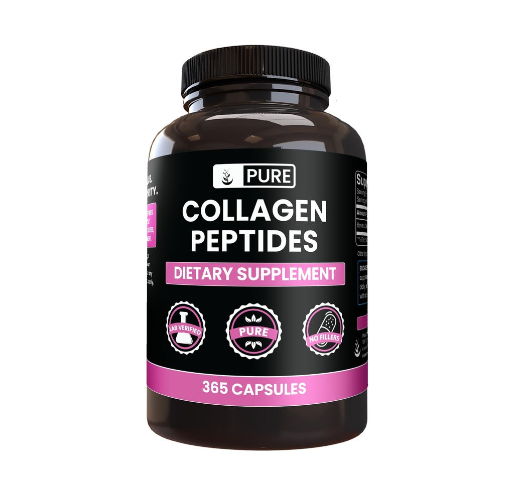 PURE ORIGINAL INGREDIENTS Collagen Peptides (365 kapslar) No Magnesium eller Rice Fillers, Always Pure, Lab Verified