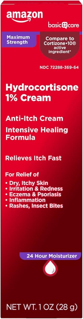 Grundläggande vård Maximal styrka Anti-Itch Cream, Hydrocortisone 1 procent Intensiv Healing Formel, Itch Relief för Bug Bites, Eczema, Psoriasis, Poison Ivy, Oak och Sumac, 1 uns (Pack av 1)