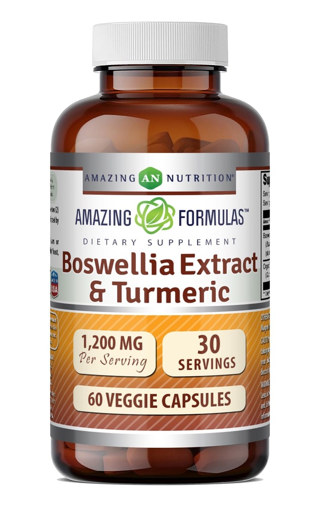 Fantastiska formler Boswellia Extract & Turmeric Supplement | 1200 Mg Per Servering | 60 Veggie Capsules | Non-GMO | Gluten Free | Made in USA |