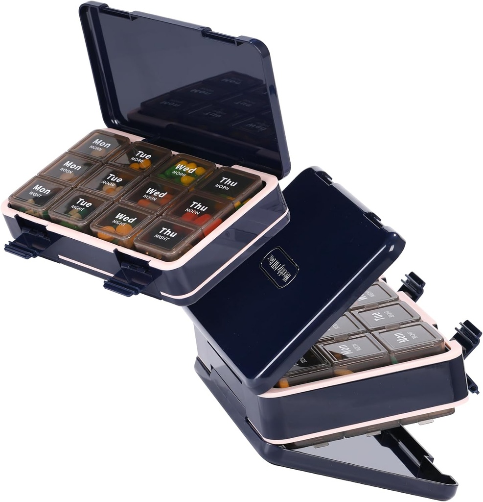 Pill Organizer 3 gånger om dagen, Weekly Pill Box Medicine Organizer Box, Travel Double Side 7 Day Pill Case med Backup One Day Hold, för fiskoljor, Vitamin Holder Supplement
