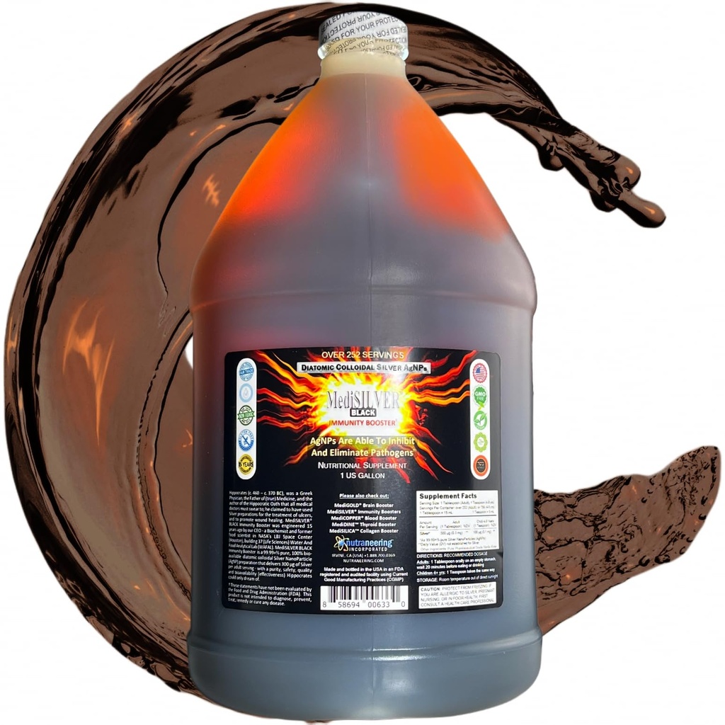 MediSILVER Black Immunity Booster Diatomic True Colloidal Silver AgNP Nutrient - 1 Gallon i Opaque Plastic Jug