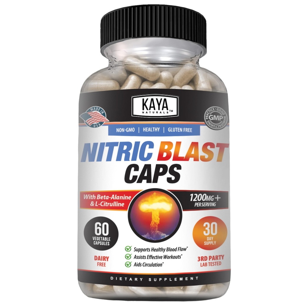 Kaya Naturals - Nitric Blast Potent All-Natural Herbal Supplement för maximala hälsofördelar | Pre-Workout | Ökad energi | Förbättrad Nighttime Performance (60 Count (Pack av 1)