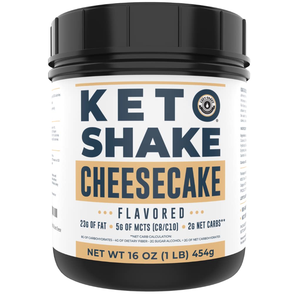 16oz Cheesecake Keto Meal Replacement Shake - Low Carb Keto Protein Powder Mix, High Fat Protein Skaka med MCT från Coconut Oil Powder, Collagen Peptides och Real USA Cream Cheese - 2 Net Carbs