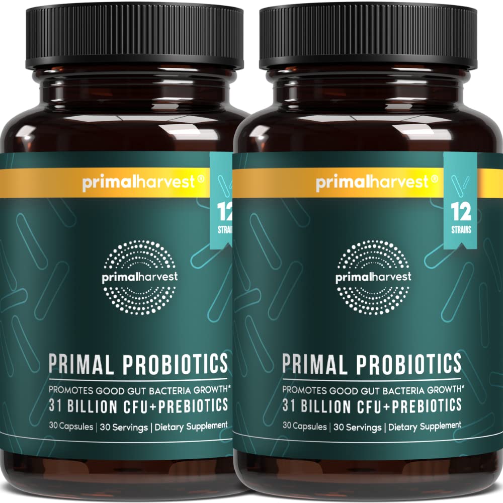 Primal Harvest Probiotics for Women and Men Shelf-Stable med Prebiotics Daily Supplement för vuxna 60 kapslar (2 Pack)